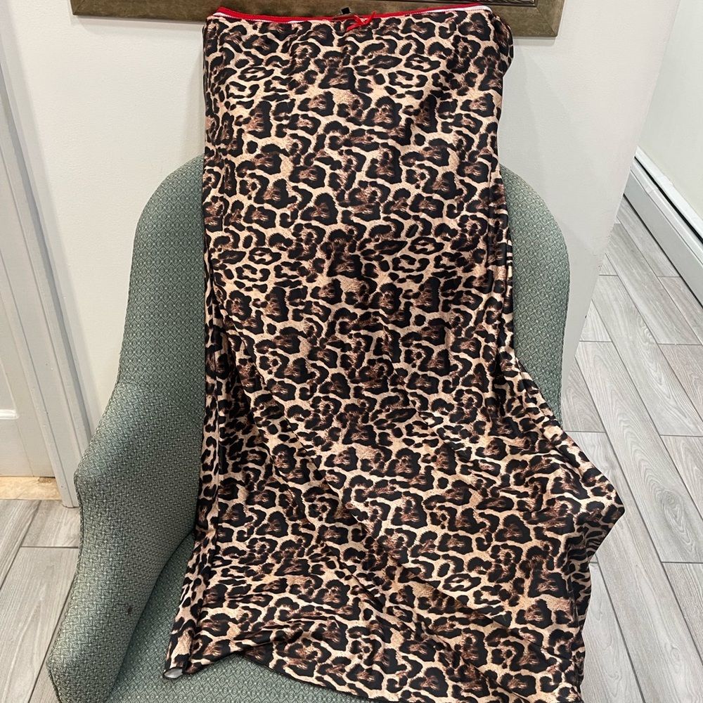 Fashion Nova Tan and Black Leopard Maxi Dress with Red Trim